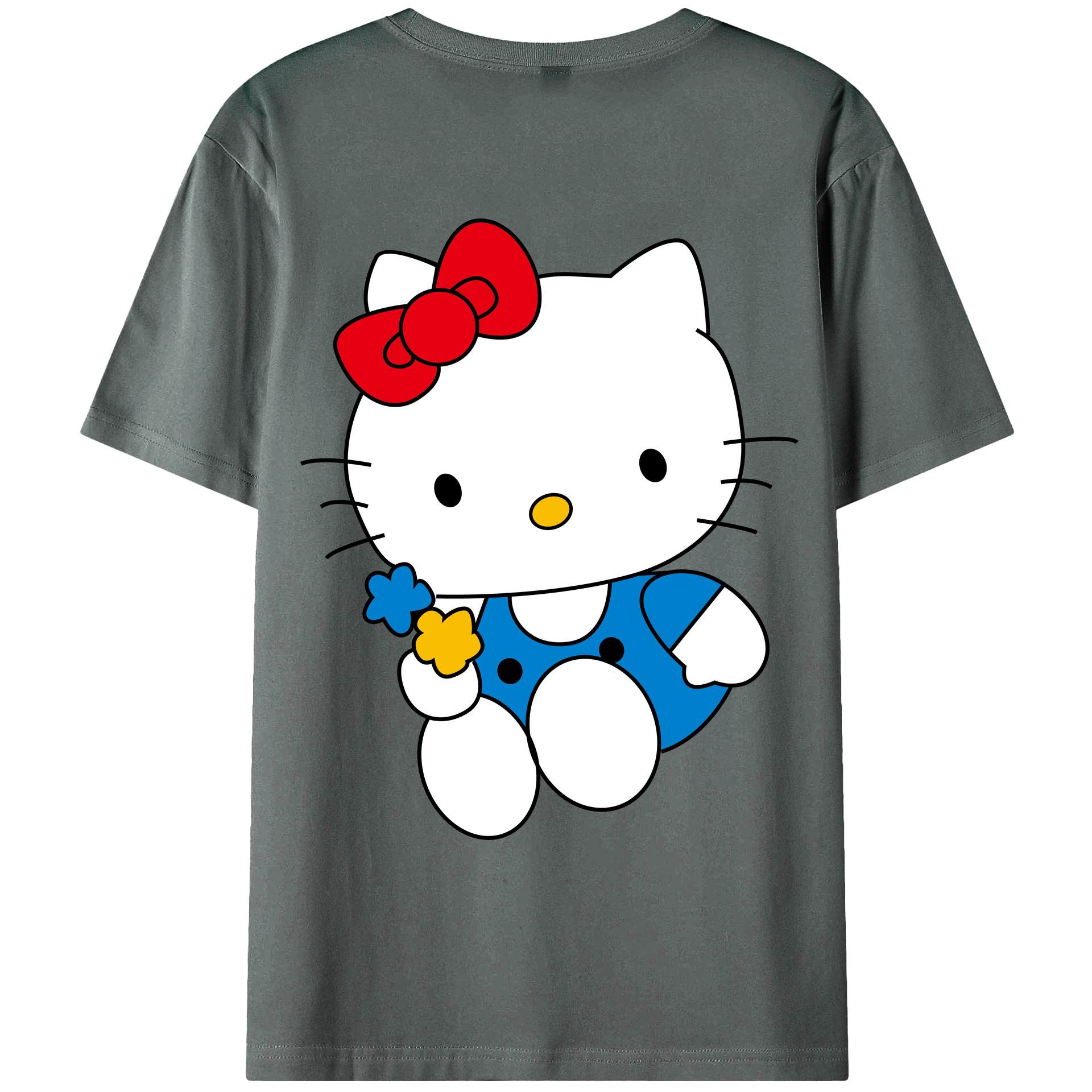 （画像用） Hello Kitty ハローキティ 綿100％ メンズ半袖Tシャツ（バックプリント） 通気性